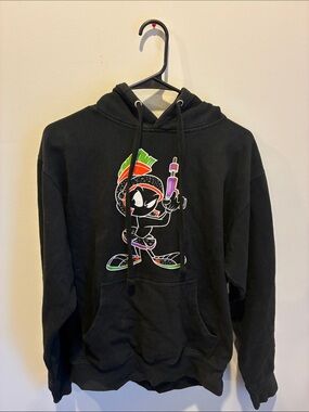 Black Graphic Hooded Sweatshirt with Multicolor Character Print
